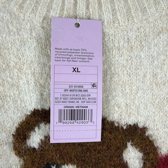 Wild Fable Womens Crewneck Pullover Sweater Teddy Bear Ski Cream Size XL NEW - Picture 6 of 9